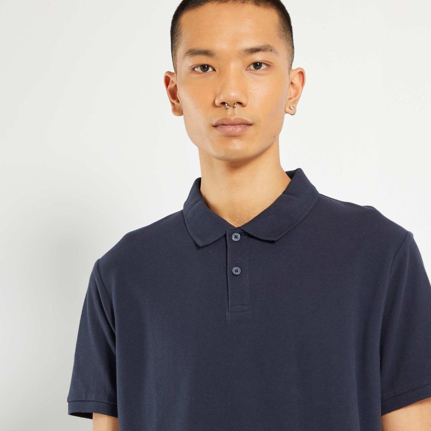 Polo uni en piqu de coton bleu marine