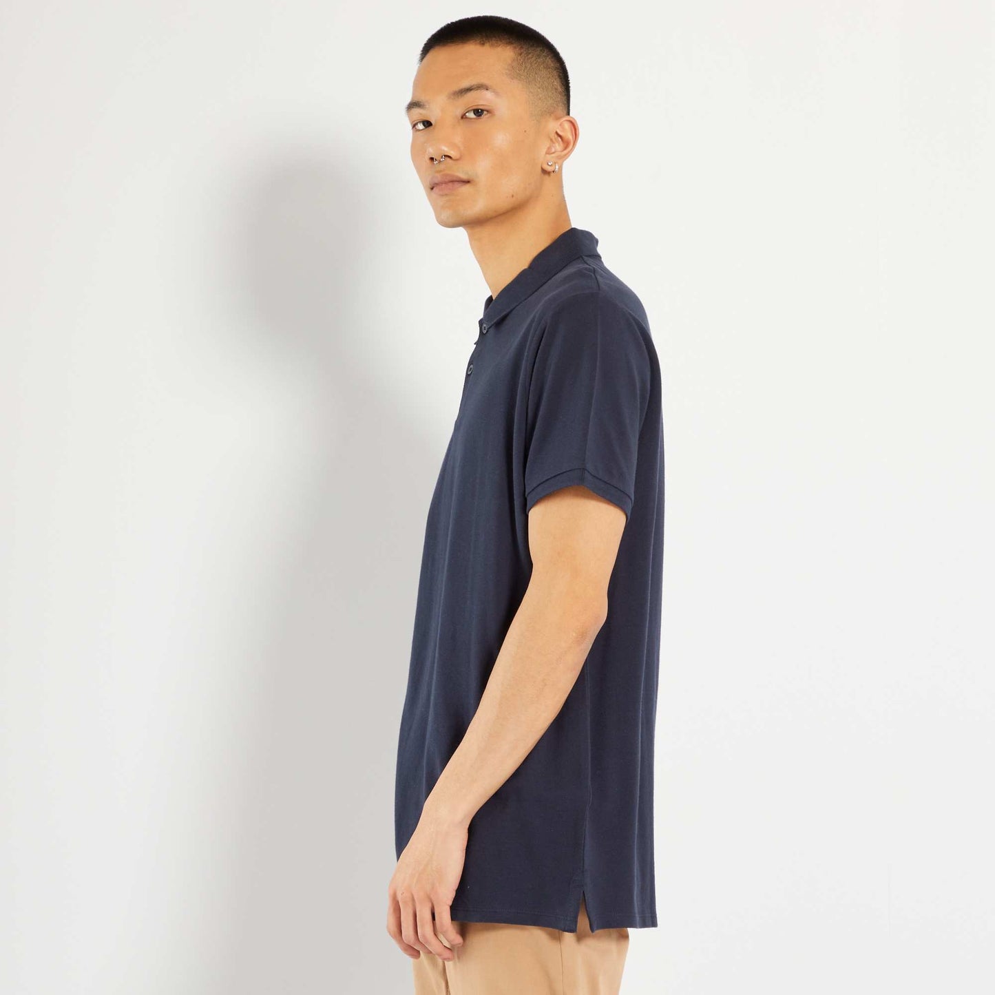 Polo uni en piqu de coton bleu marine