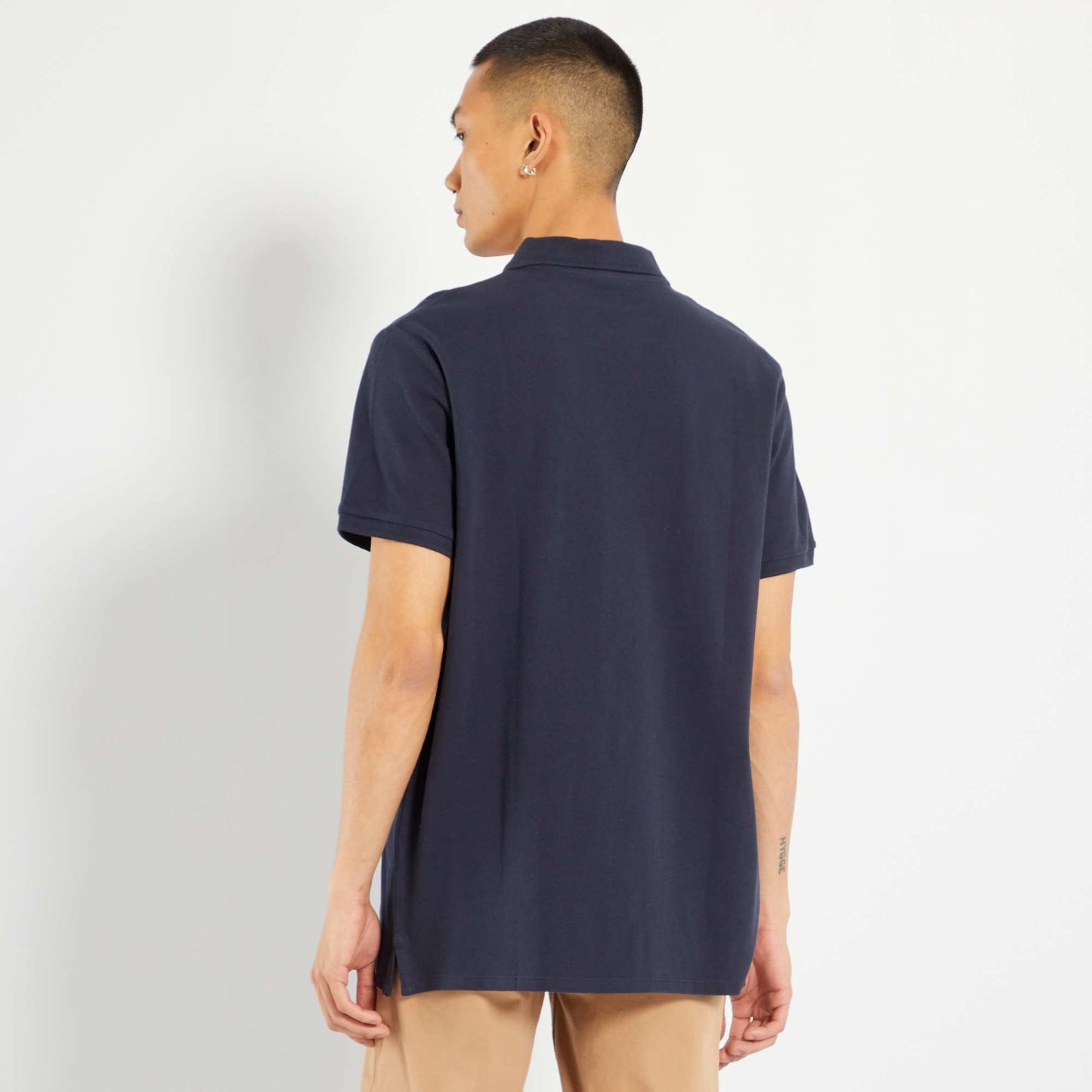 Polo uni en piqu de coton bleu marine