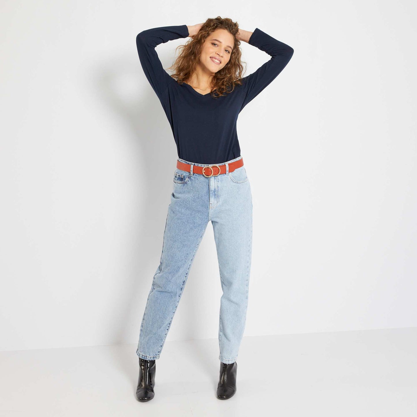 T-shirt col V bleu marine
