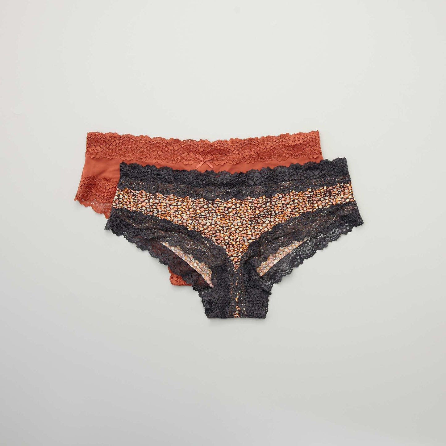 Lot de 2 shorties microfibre gris imprim /orange