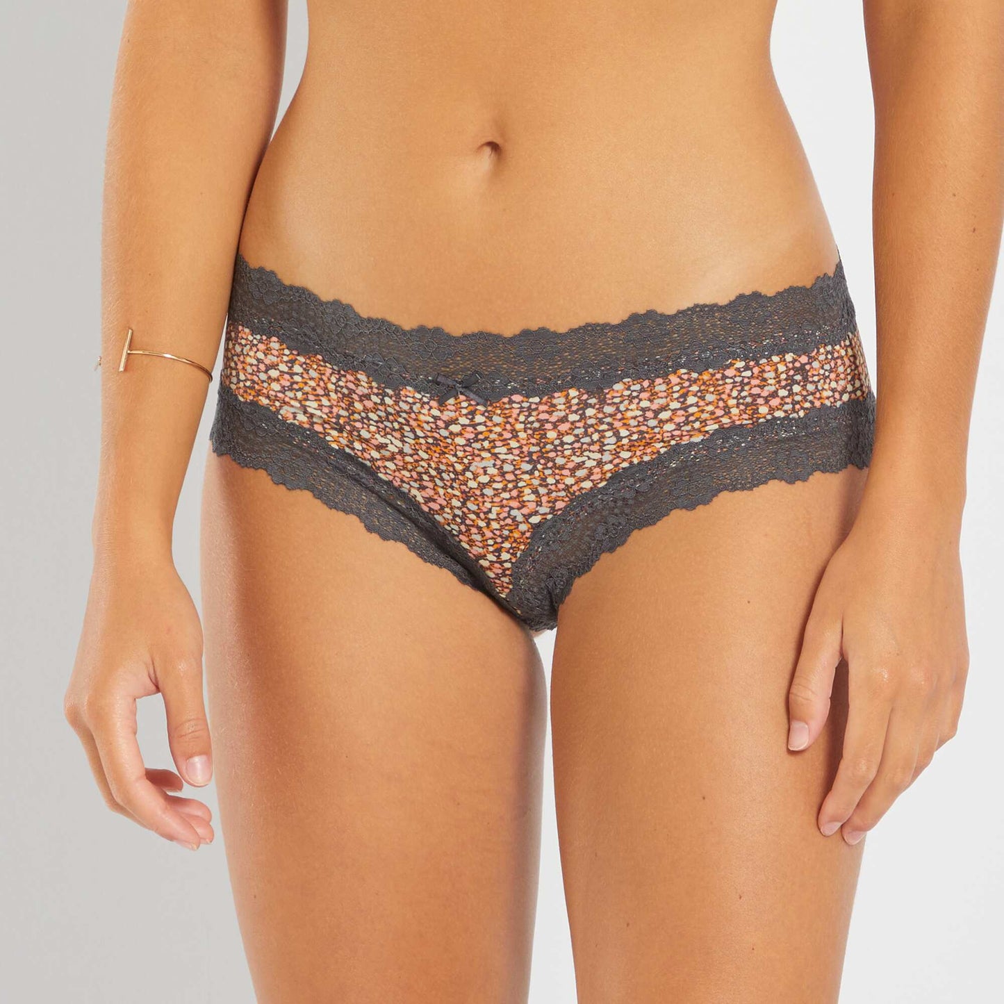 Lot de 2 shorties microfibre gris imprim /orange