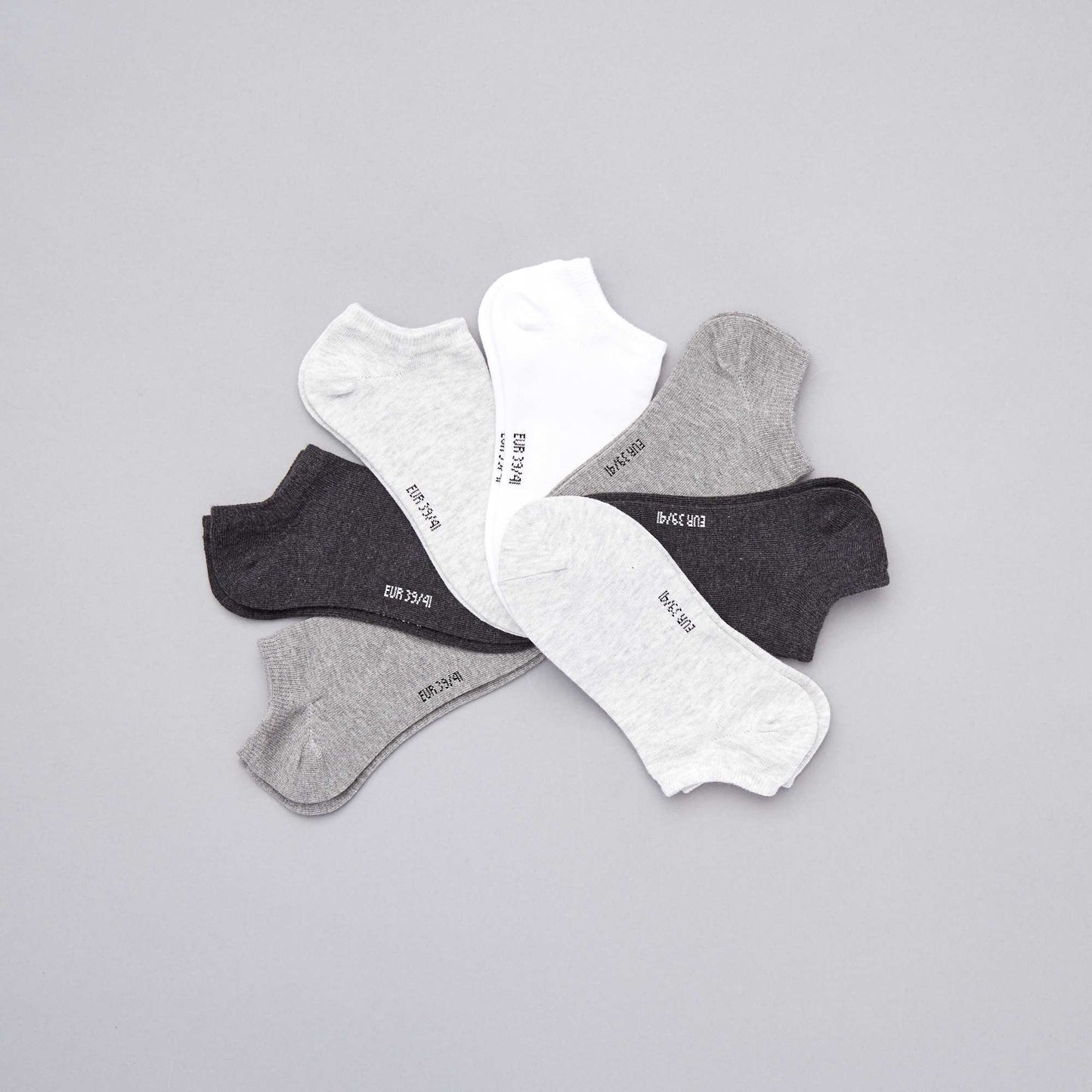 Lot de 7 paires de chaussettes invisibles gris blanc