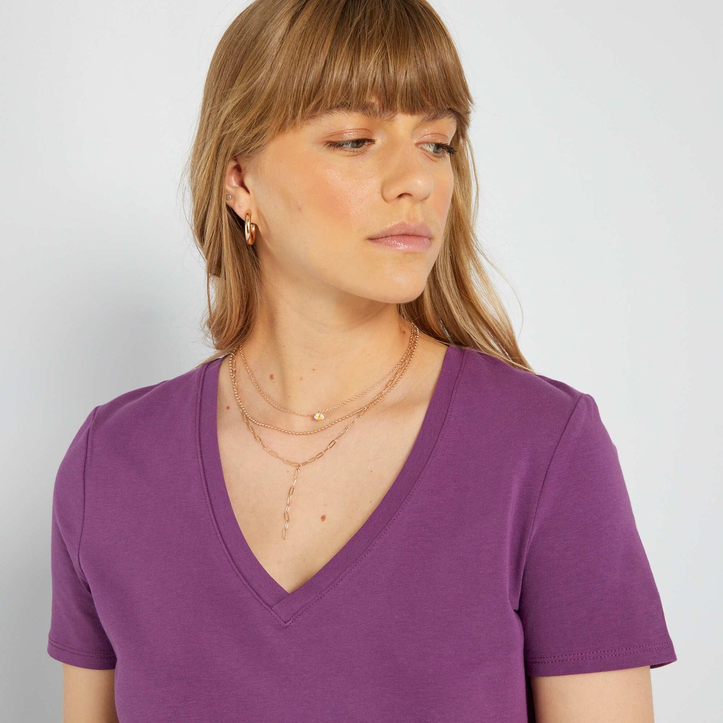 T-shirt col V en jersey Violet