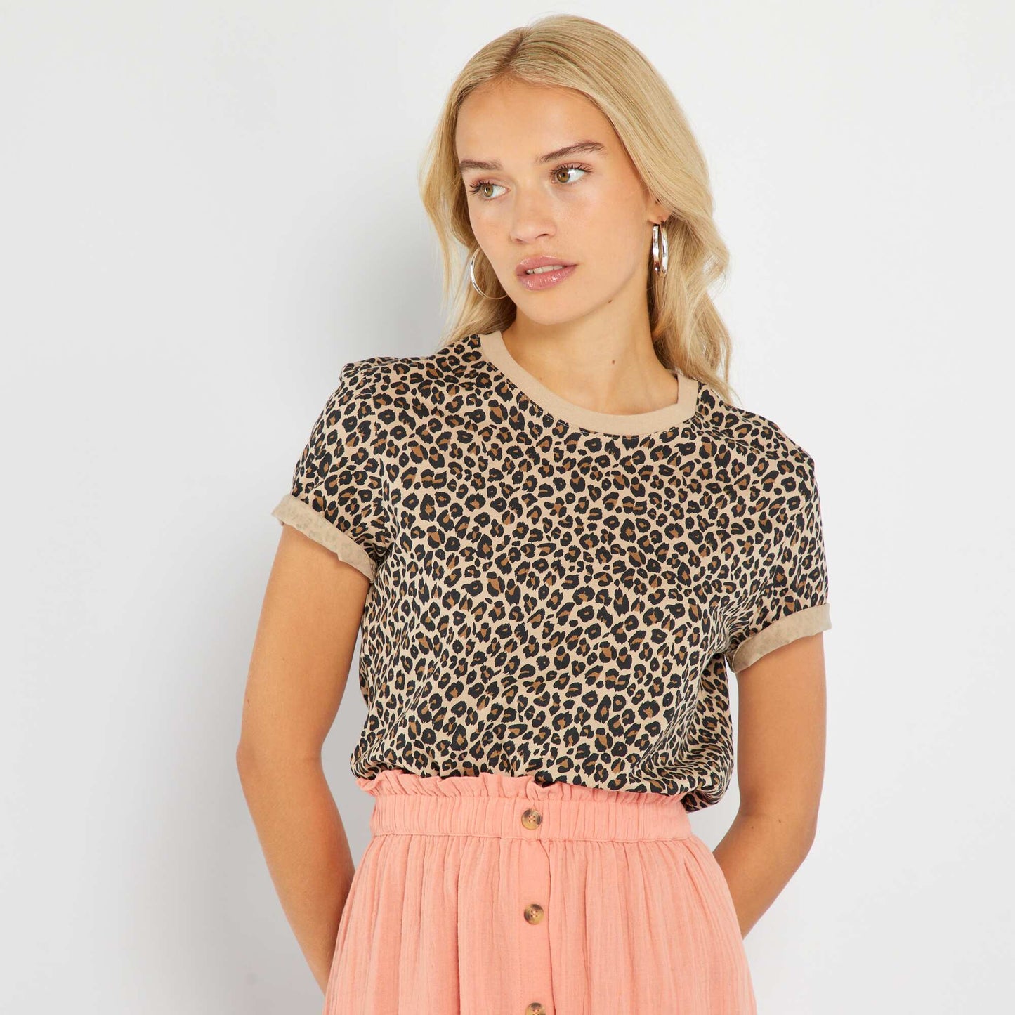 T-shirt en jersey imprim Beige