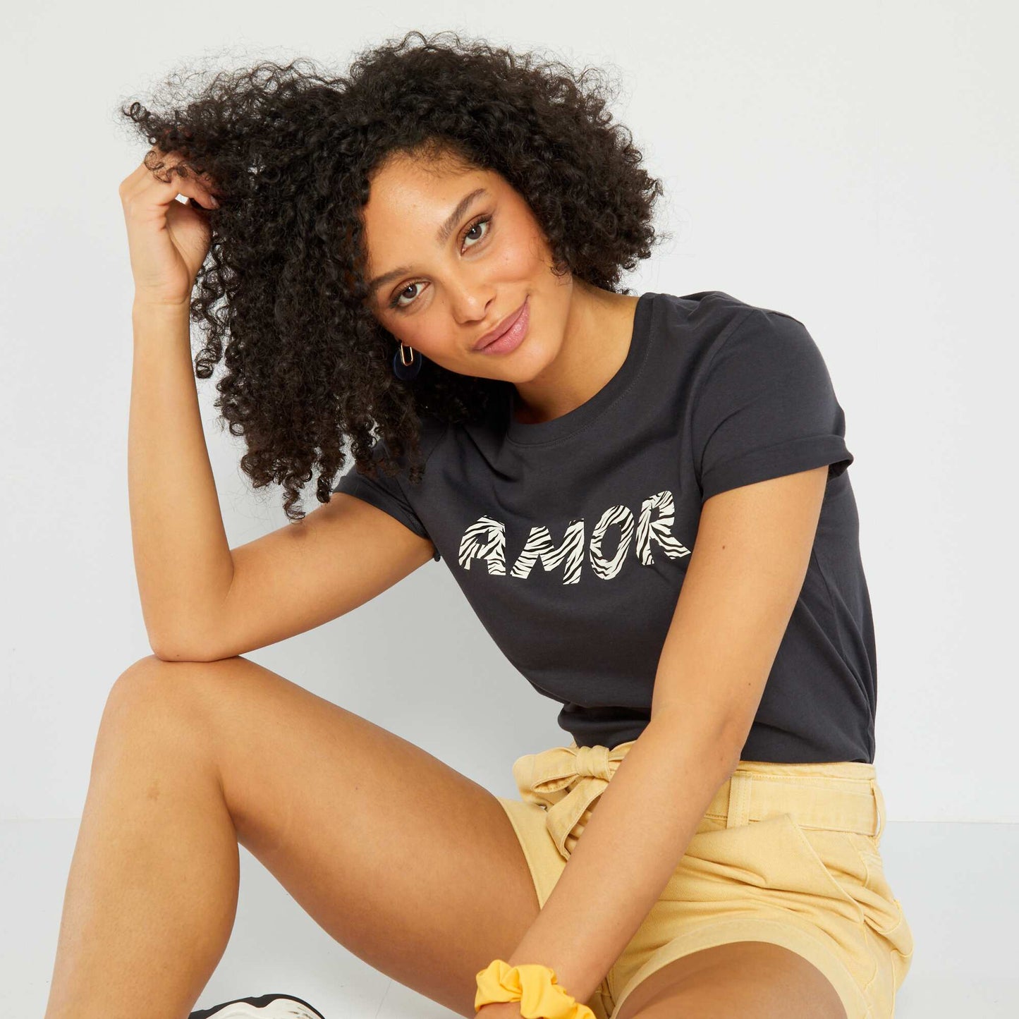 T-shirt en jersey imprim Noir