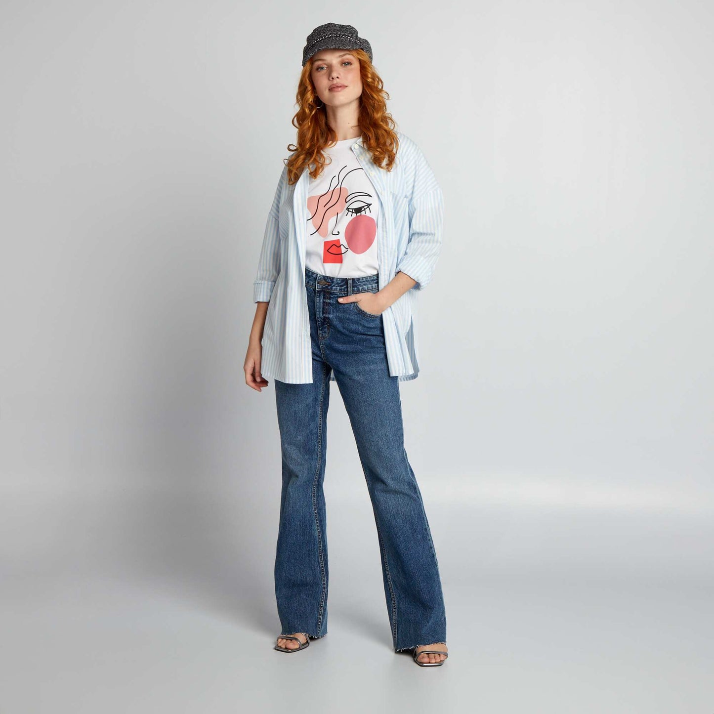 T-shirt en jersey imprim Blanc 'visage'