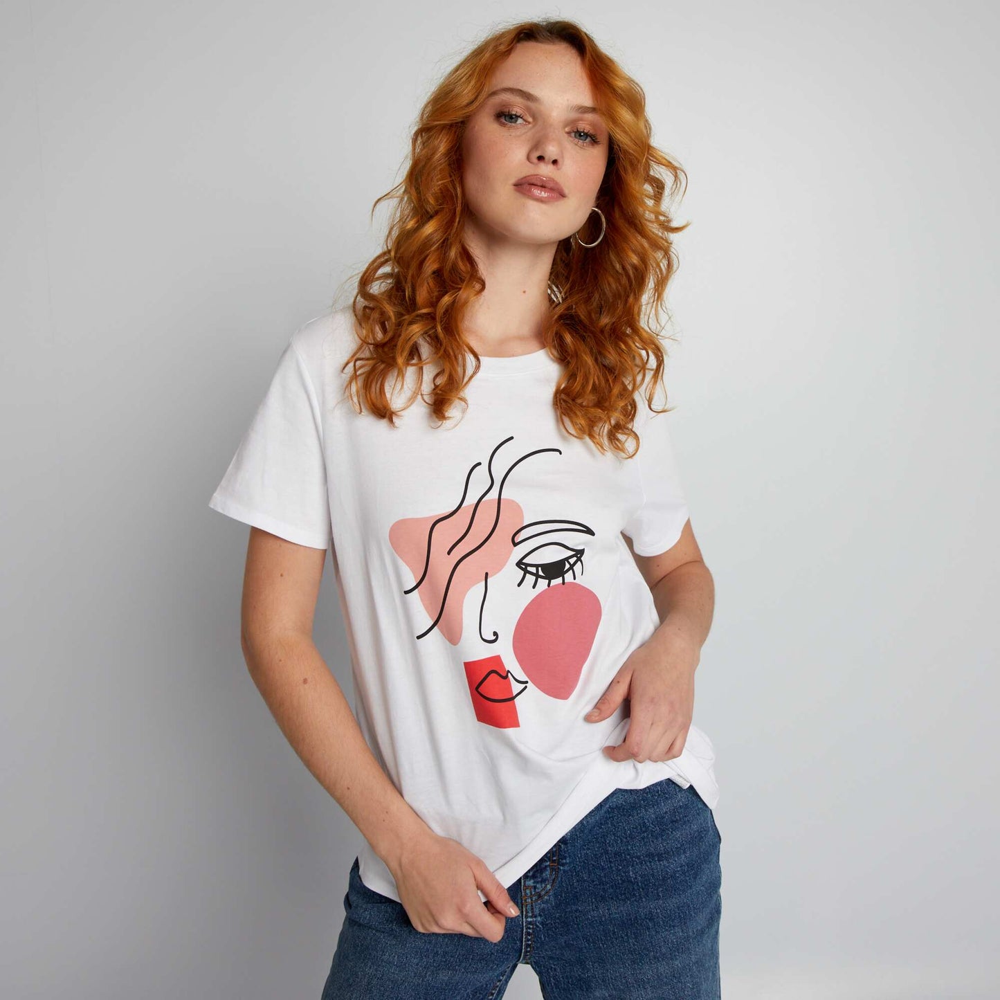 T-shirt en jersey imprim Blanc 'visage'