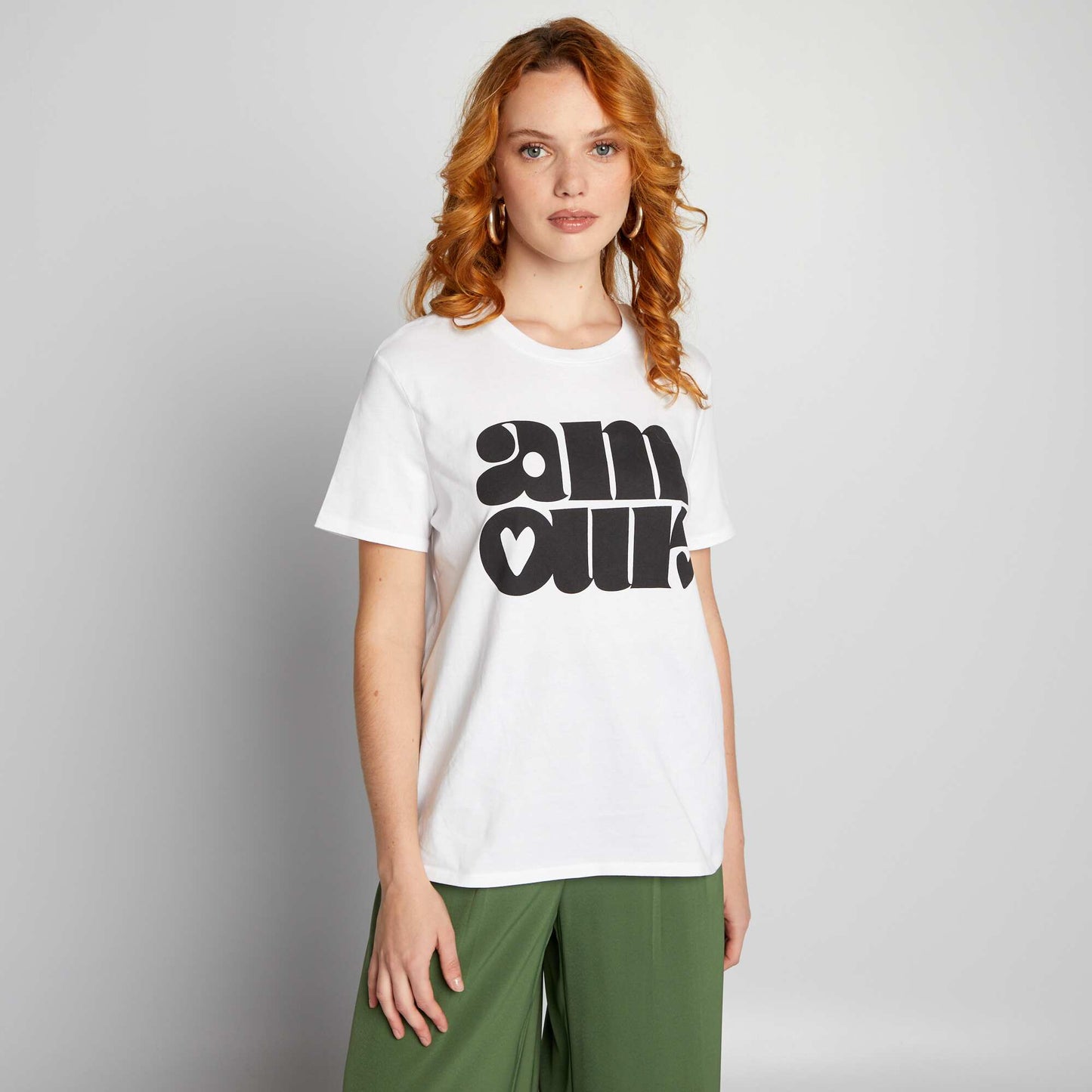 T-shirt en jersey imprim Blanc 'amour'