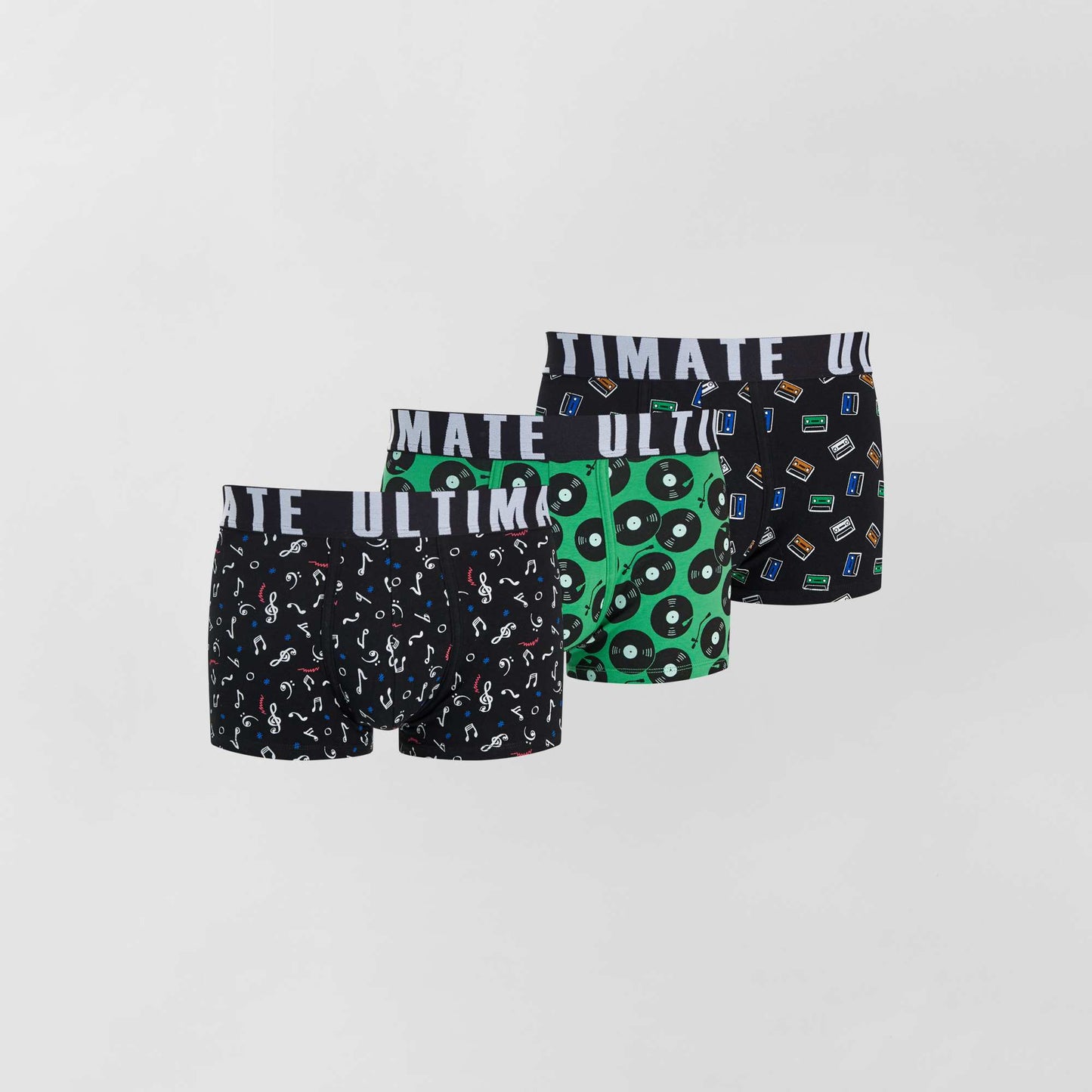 Lot de 3 boxers fantaisie noir/vert