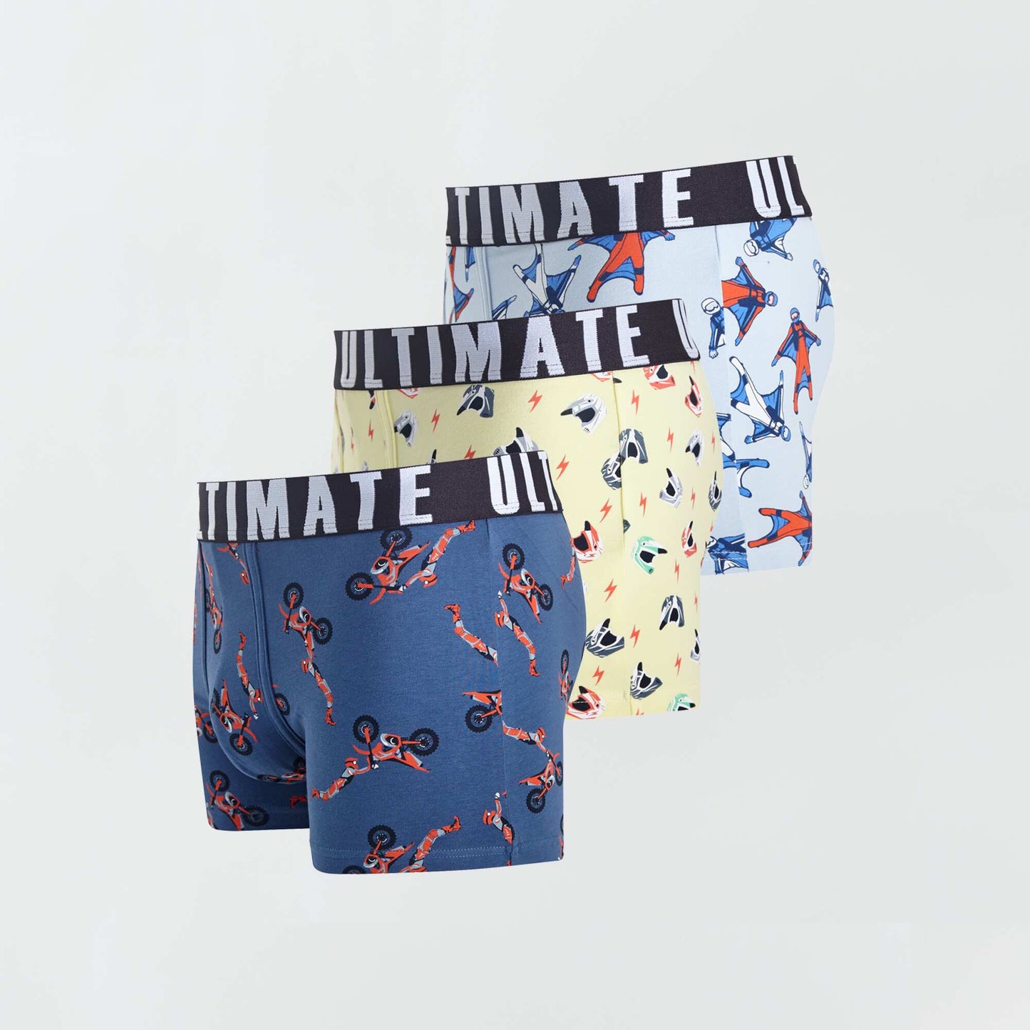 Lot de 3 boxers fantaisie bleu/jaune