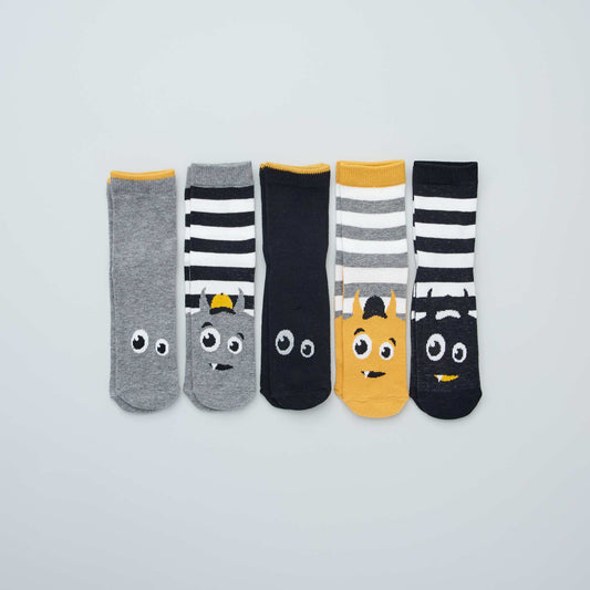 Chaussettes avec imprim s fantaisie - Lot de 5 noir/gris/jaune