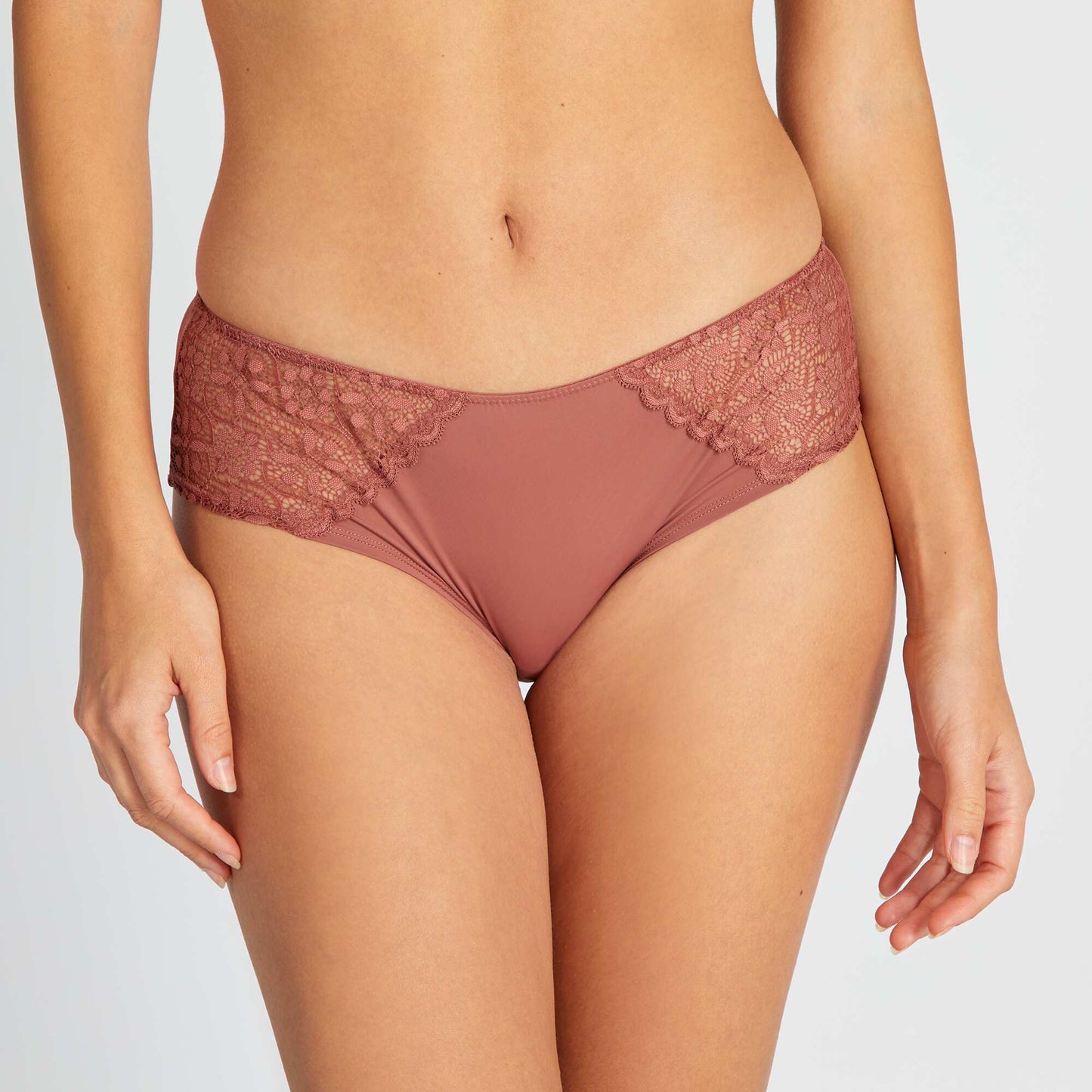 Shorty micro et dentelle Vieux rose