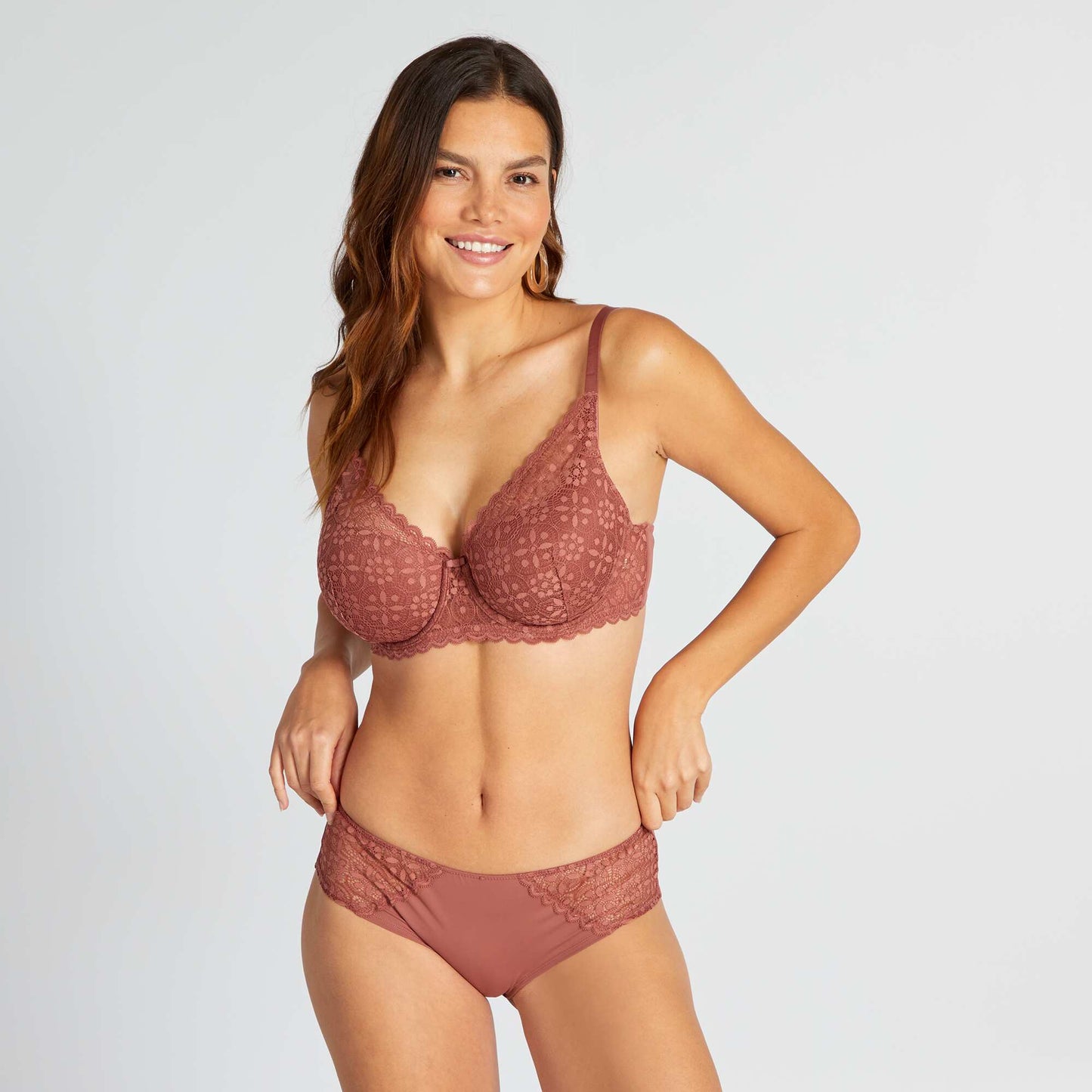 Shorty micro et dentelle Vieux rose