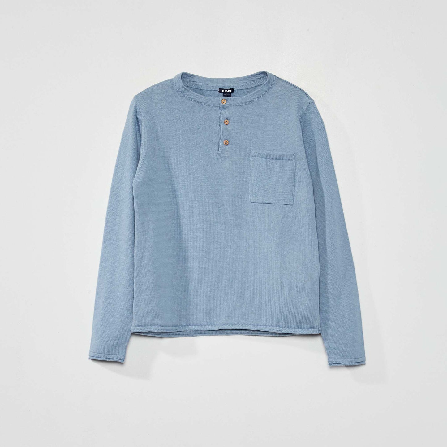 Pull col tunisien bleu denim