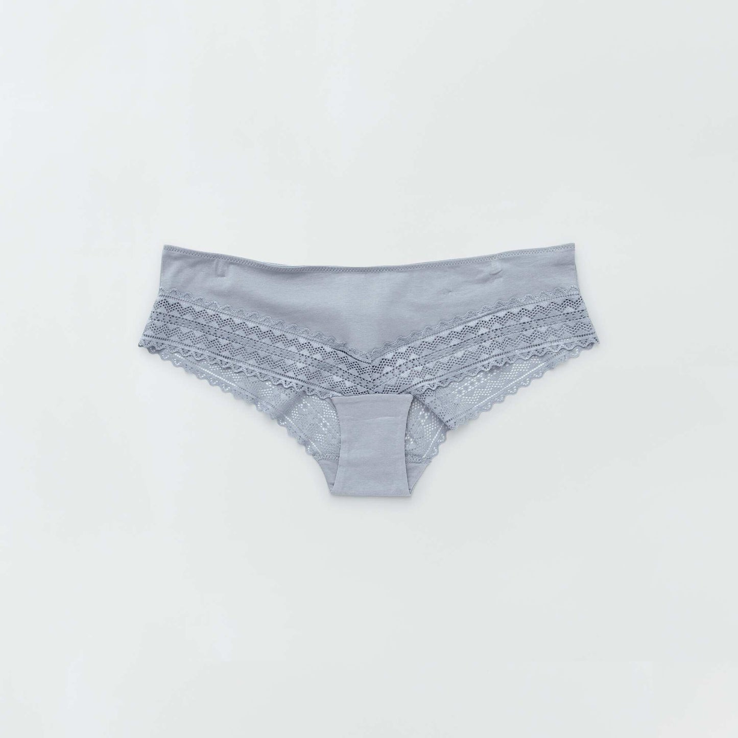 Lot de 3 shorties coton dentelle bleu gris /blanc/gris fonc