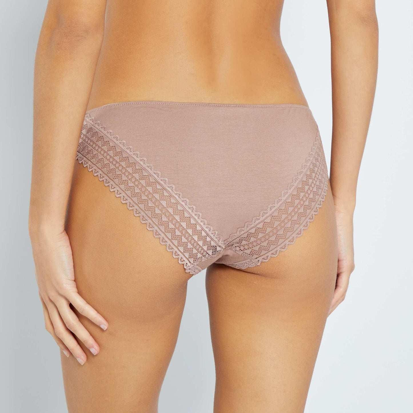 Lot de 3 culottes coton dentelle cru/vieux rose/gris fonc