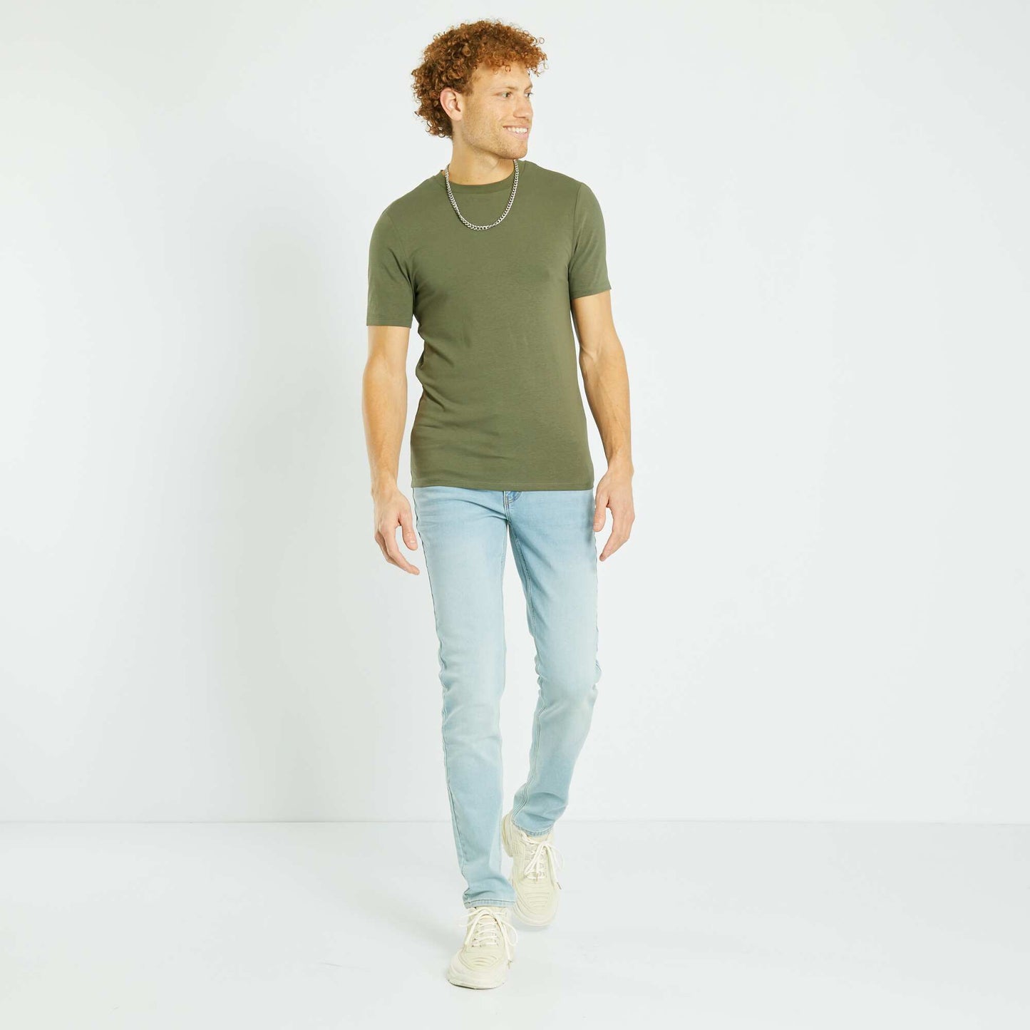 T-shirt en coton col rond - Muscle fit Kaki