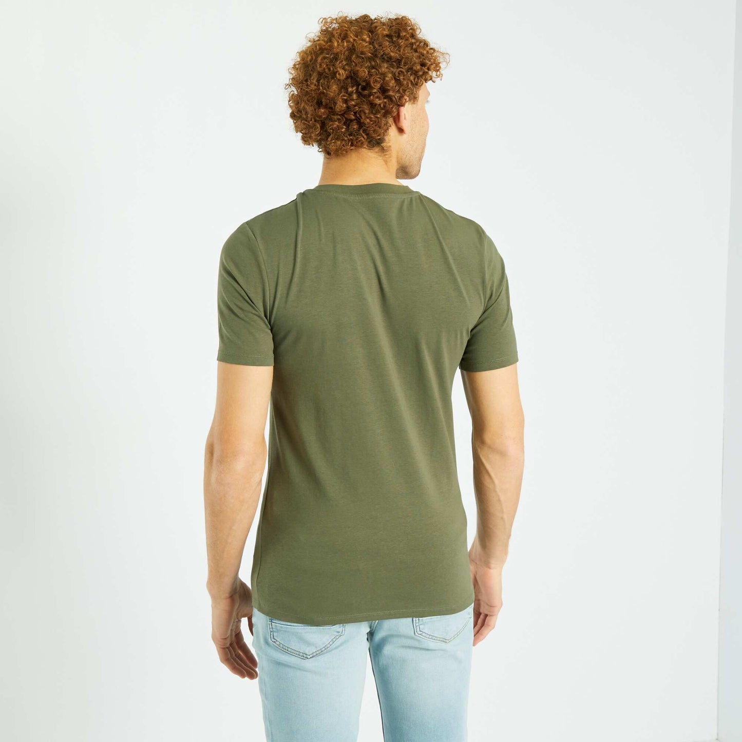 T-shirt en coton col rond - Muscle fit Kaki
