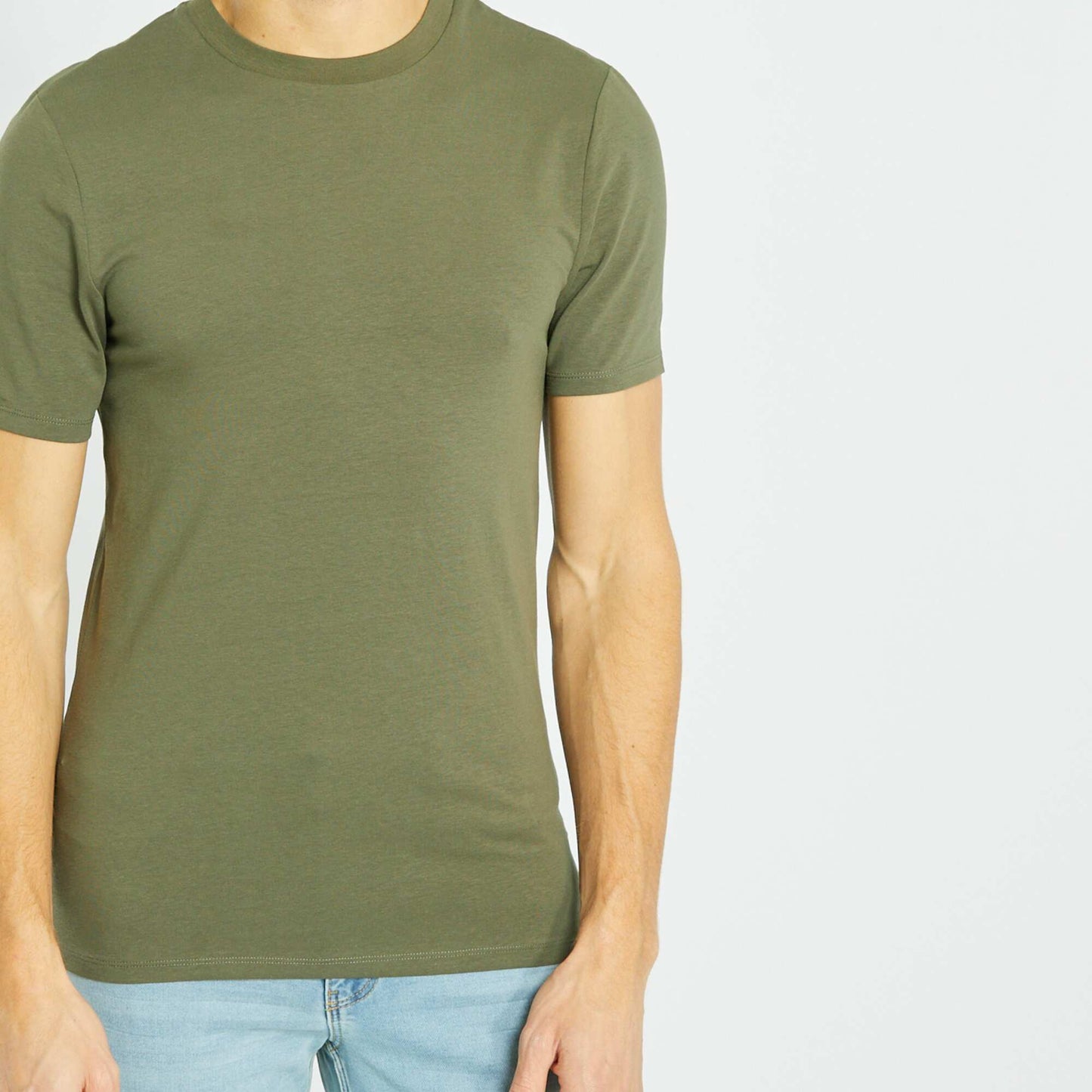 T-shirt en coton col rond - Muscle fit Kaki