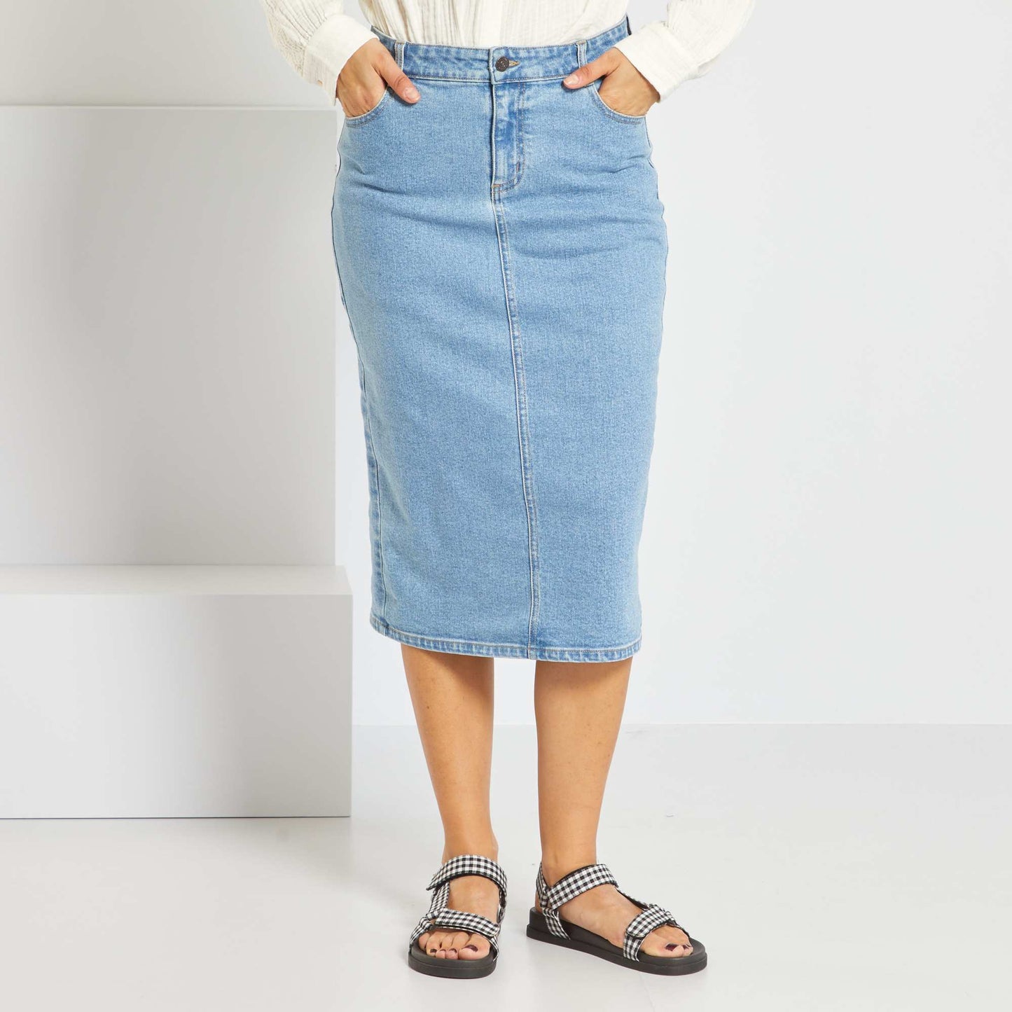 Jupe crayon en denim Bleu double stone
