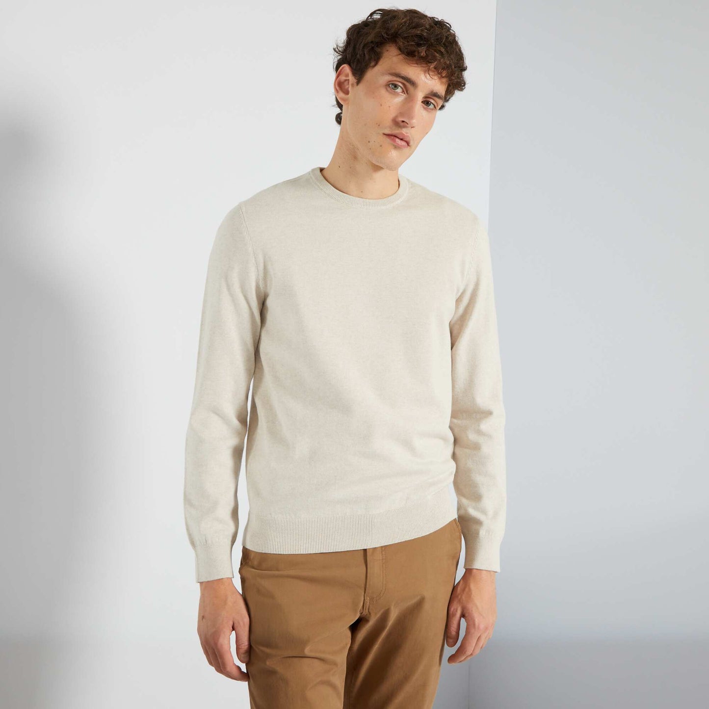 Pull uni col rond Beige