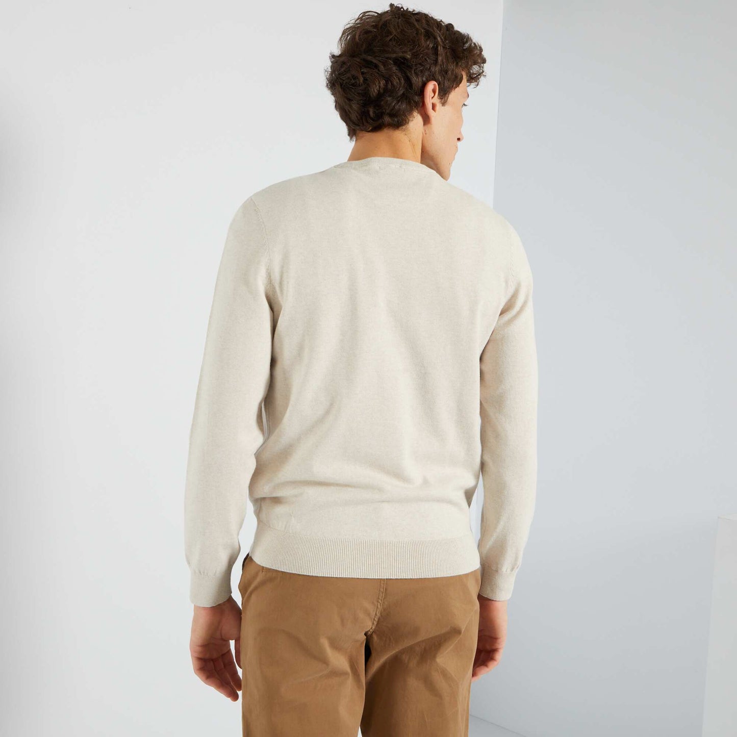 Pull uni col rond Beige