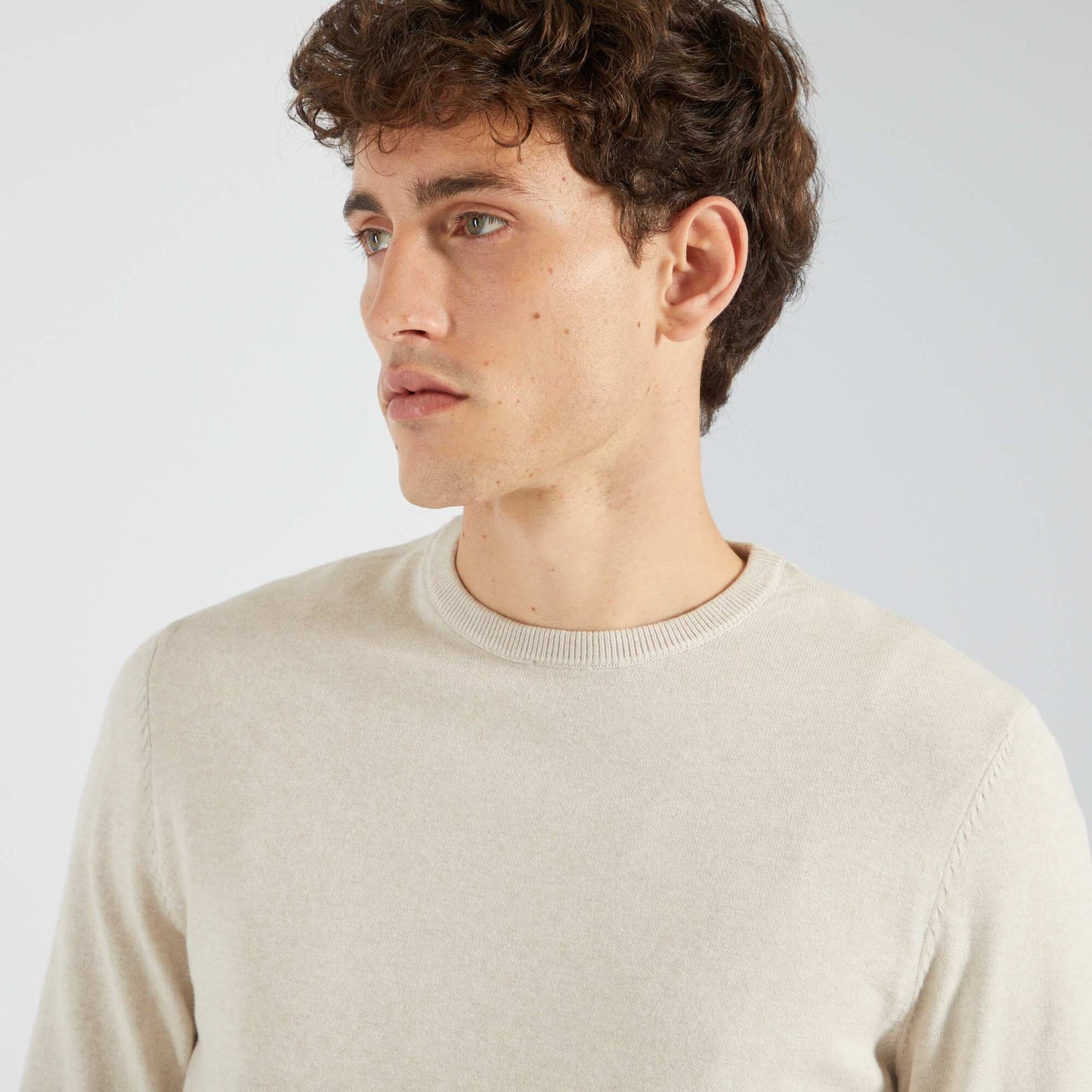 Pull uni col rond Beige