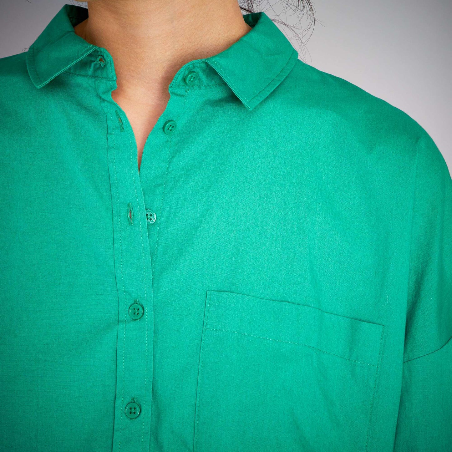 Chemise unie en popeline vert