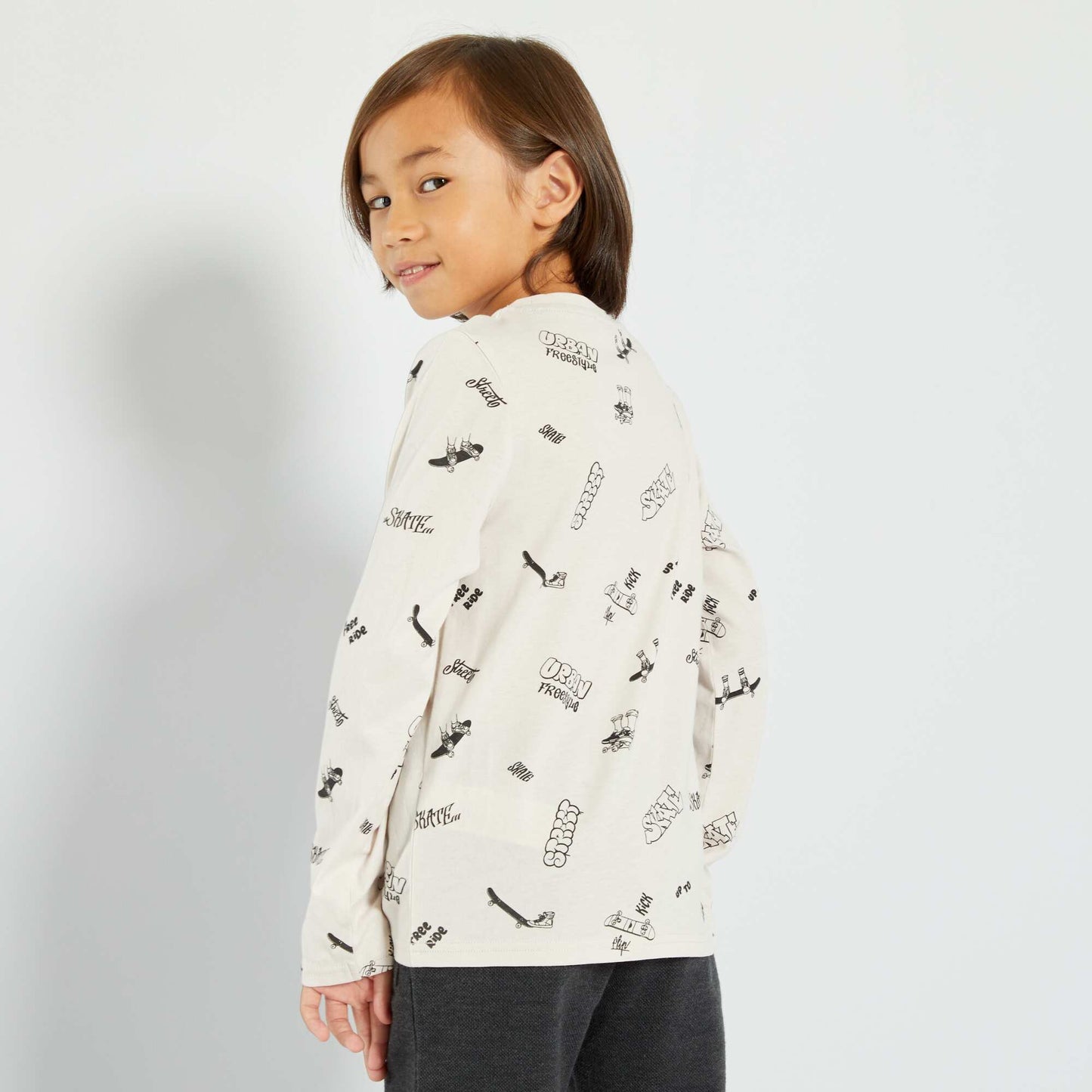 T-shirt en jersey manches longues Gris 'skate'
