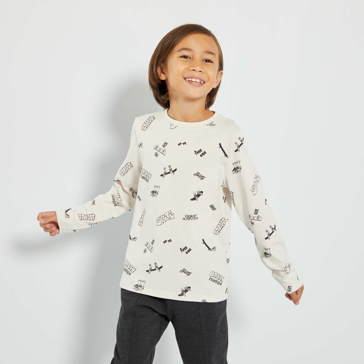T-shirt en jersey manches longues Gris 'skate'