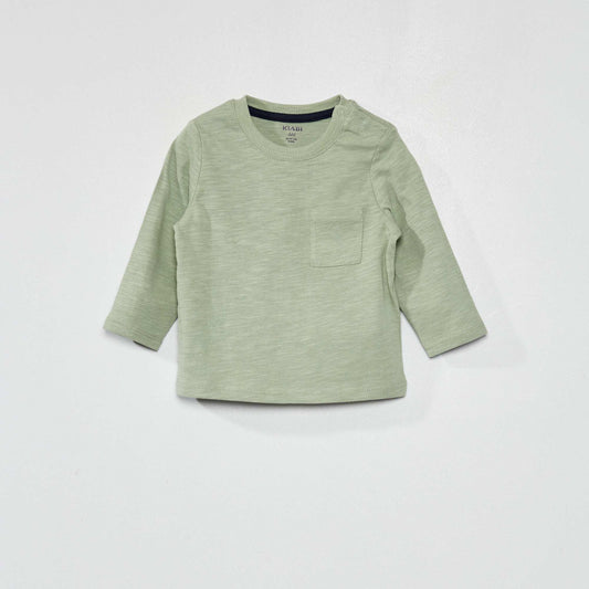 T-shirt col rond avec poche vert gris