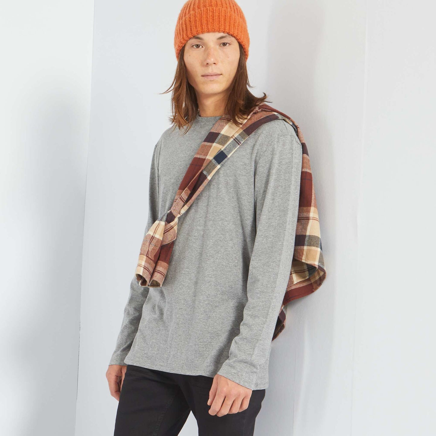 T-shirt uni manches longues Gris