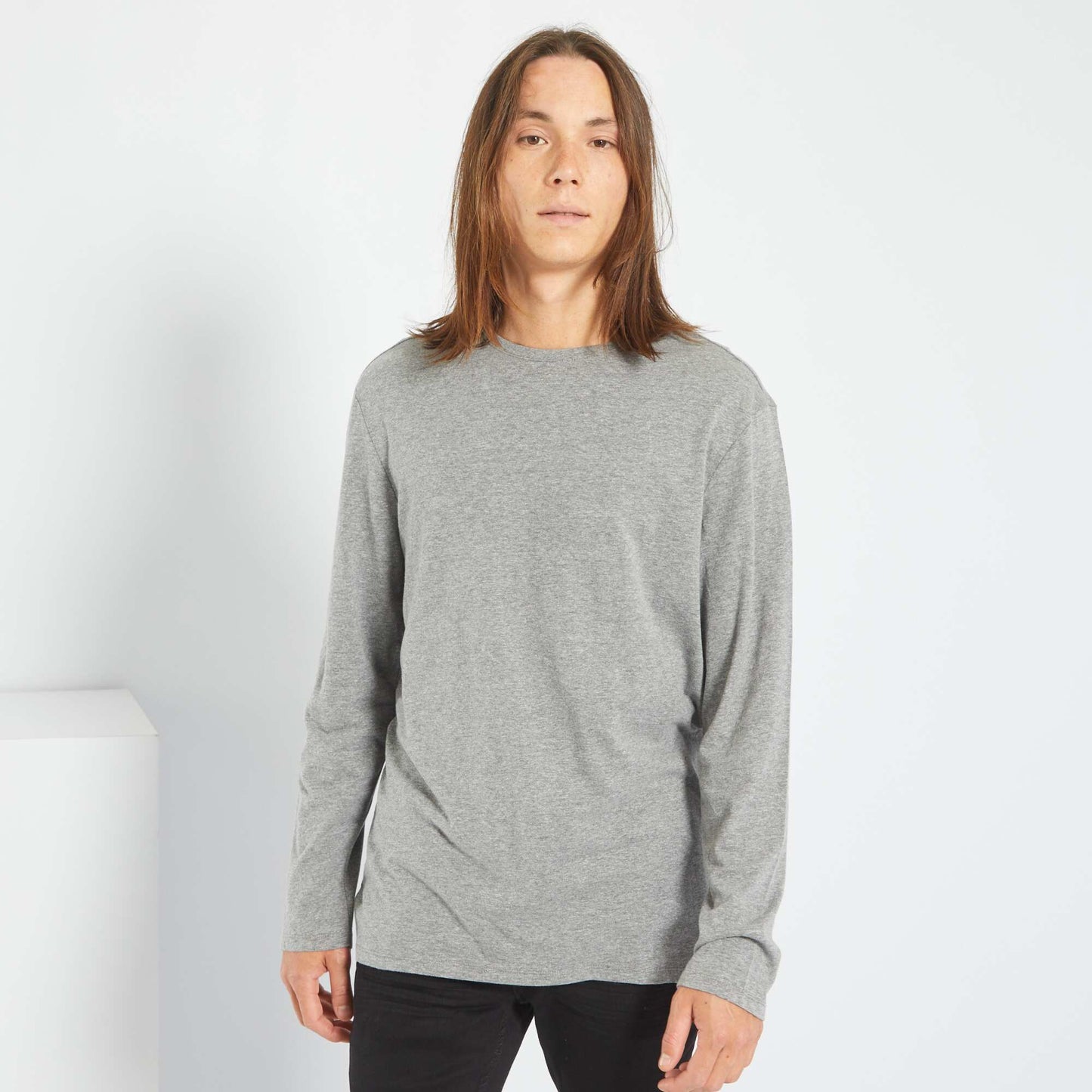 T-shirt uni manches longues Gris
