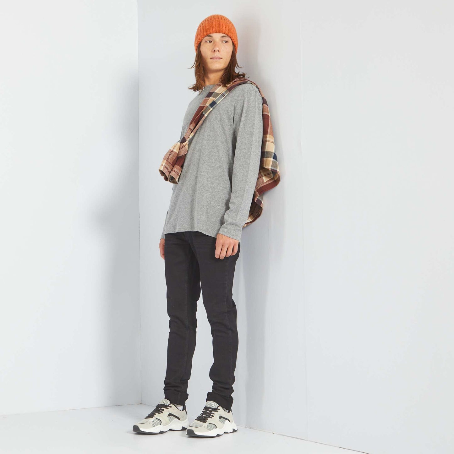 T-shirt uni manches longues Gris