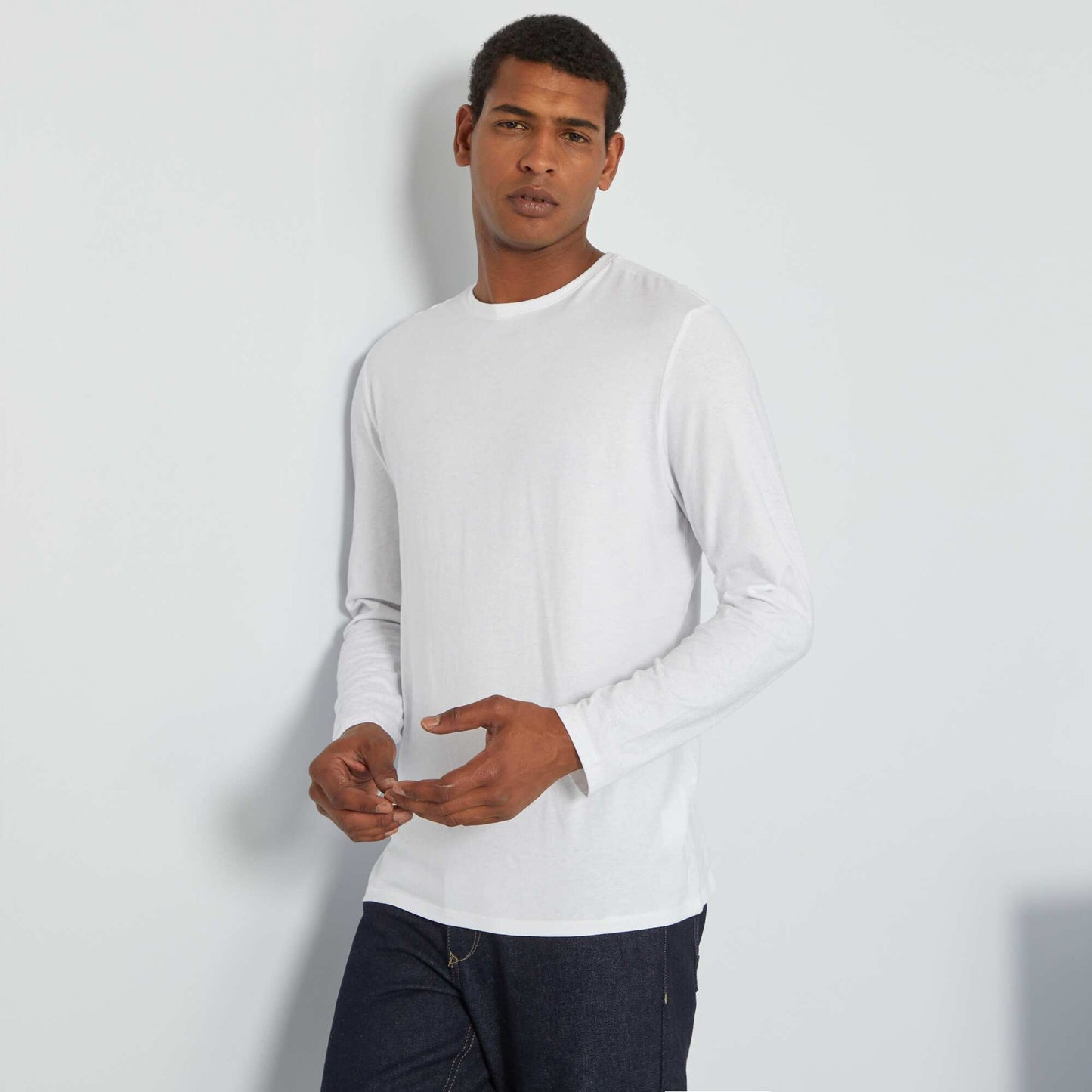 T-shirt uni manches longues blanc