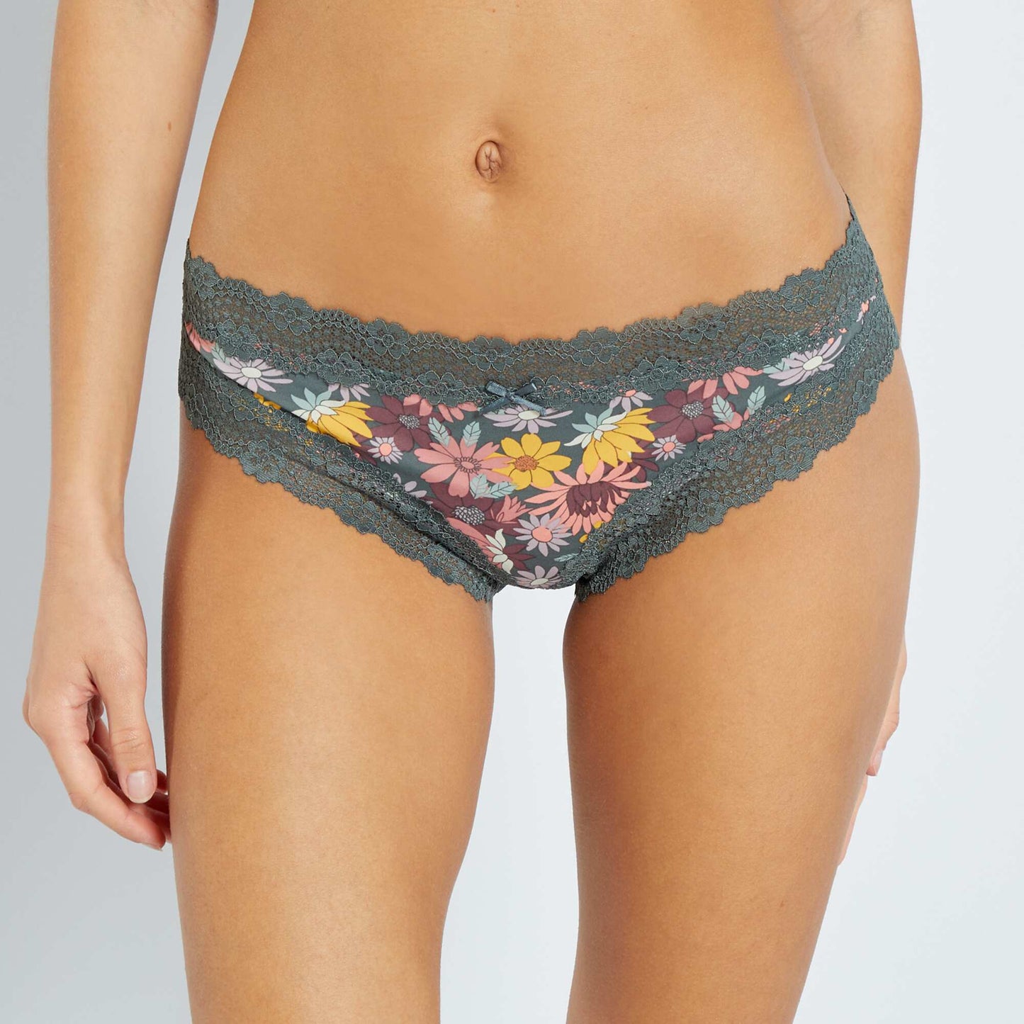 Lot de 2 tangas microfibre vert fleurs/rose