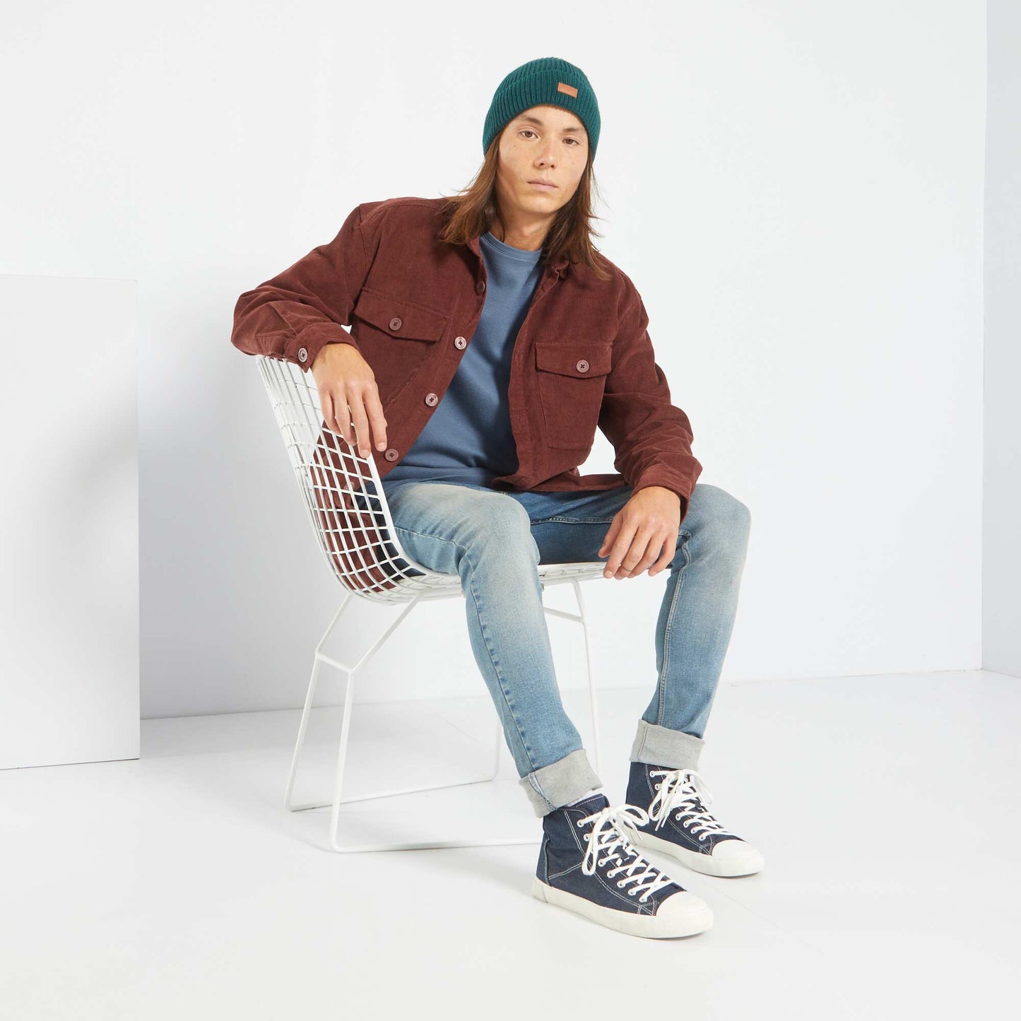 T-shirt uni en maille ottoman Bleu