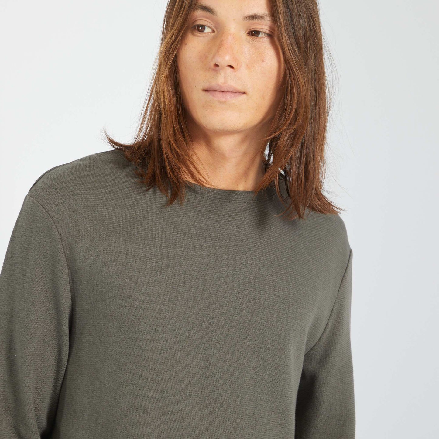 T-shirt uni en maille ottoman Kaki