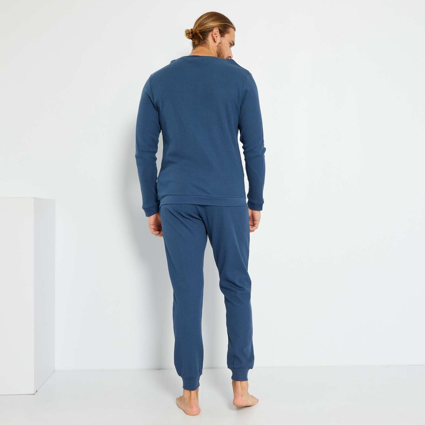 Pyjama long en maille gaufr e - 2 pi ces Bleu