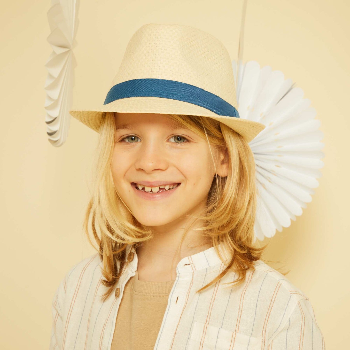 Chapeau panama avec bandeau contrast Beige/bleu