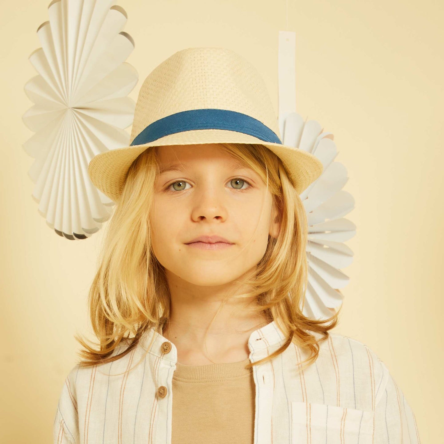 Chapeau panama avec bandeau contrast Beige/bleu