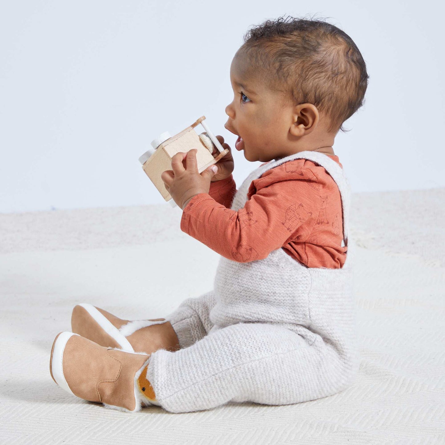 Salopette longue en maille tricot Beige clair