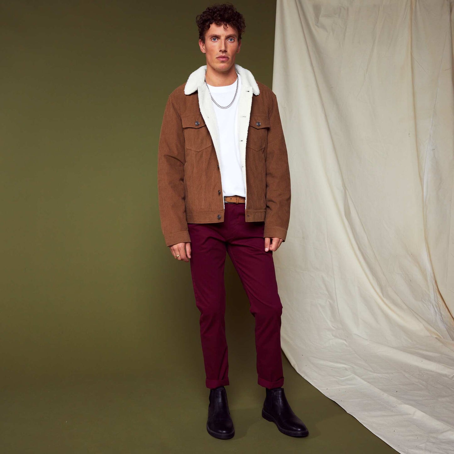 Chino slim avec ceinture - L32 Rouge