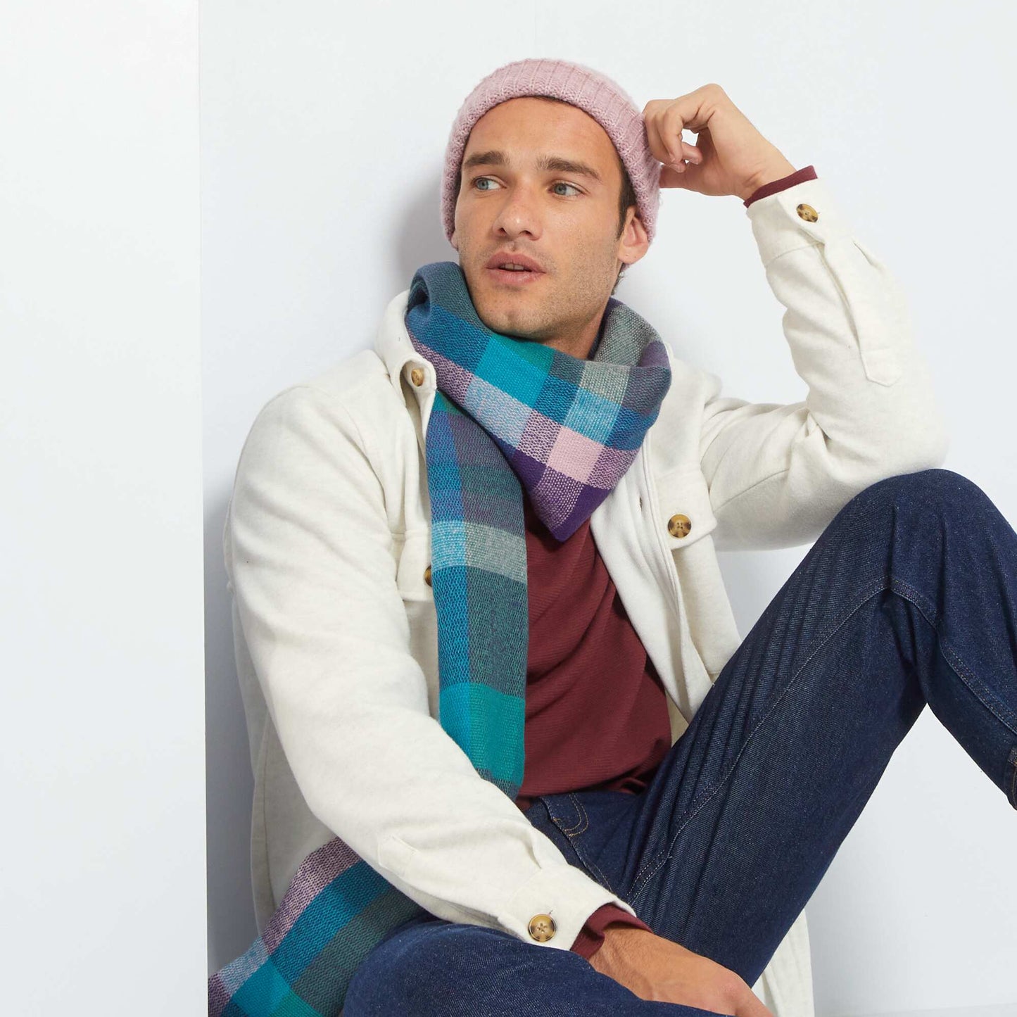 Surchemise carreaux en flanelle Beige