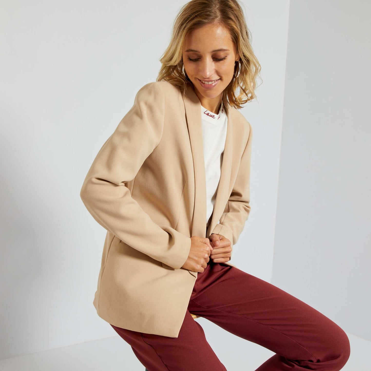 Veste blazer mi-longue Beige