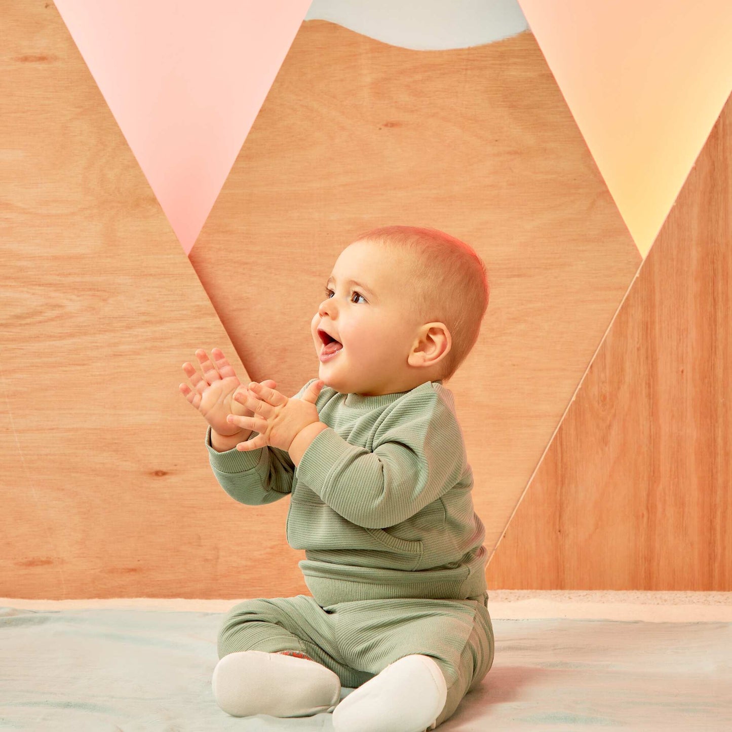 Ensemble en maille c tel e - sweat + pantalon vert gris