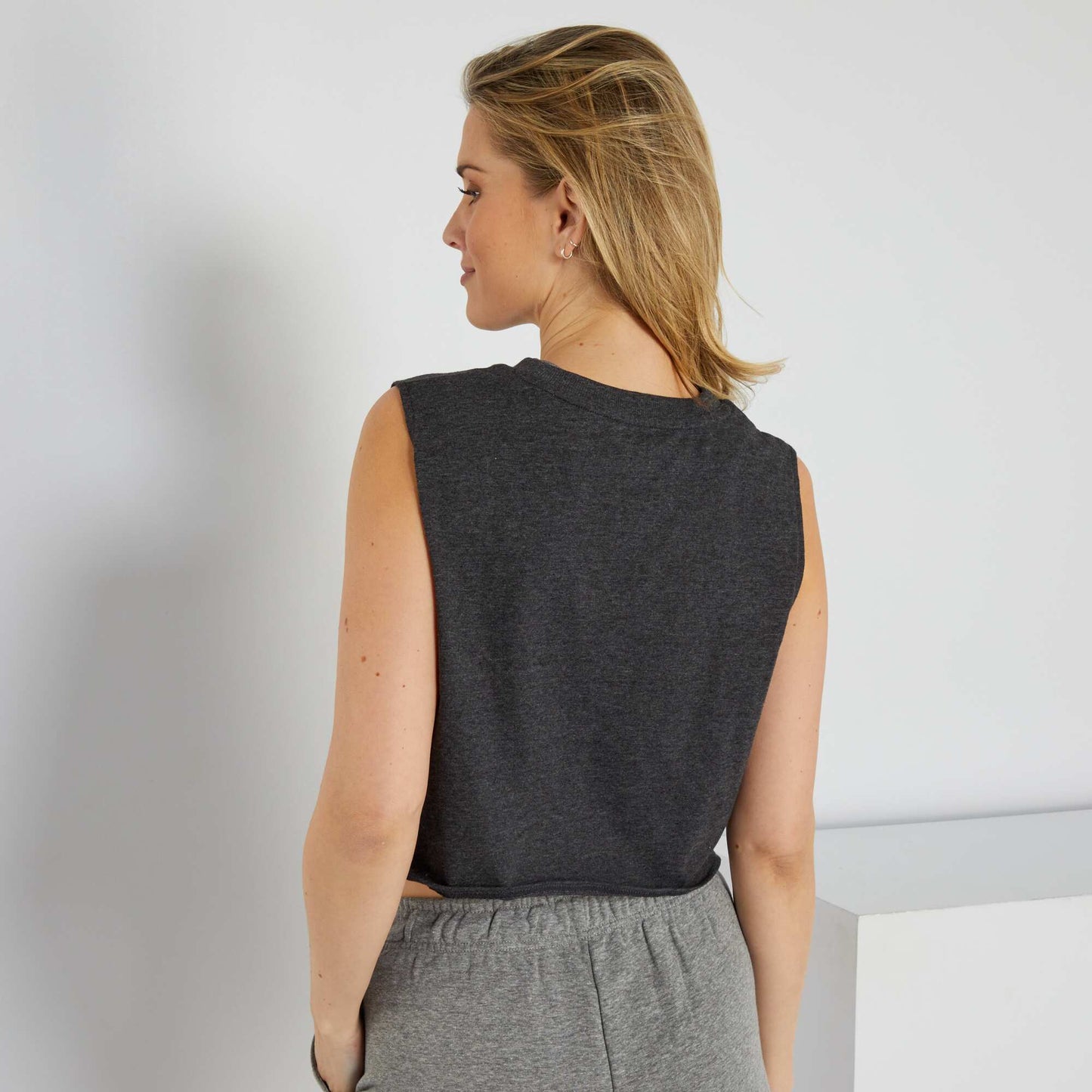 Tee-shirt de sport crop top imprim Gris fonc