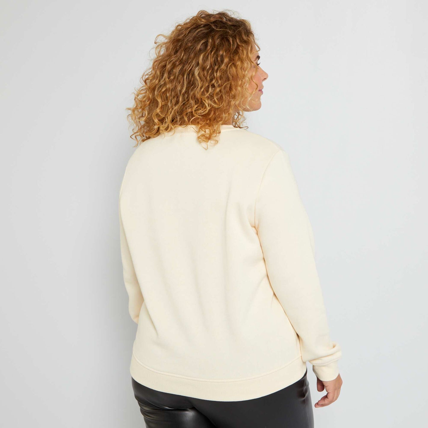 Sweat col rond imprim 'Faithule' Ecru