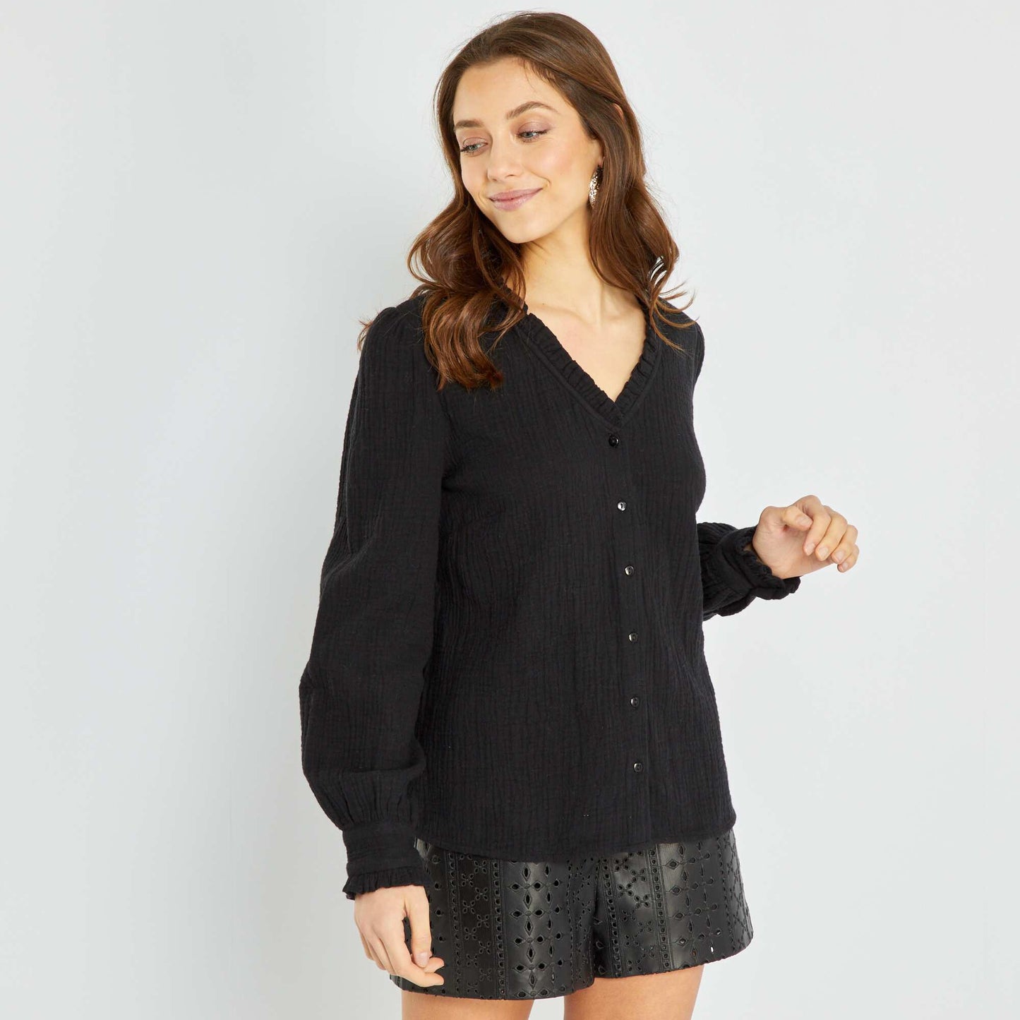 Chemisier en maille gaufr e noir